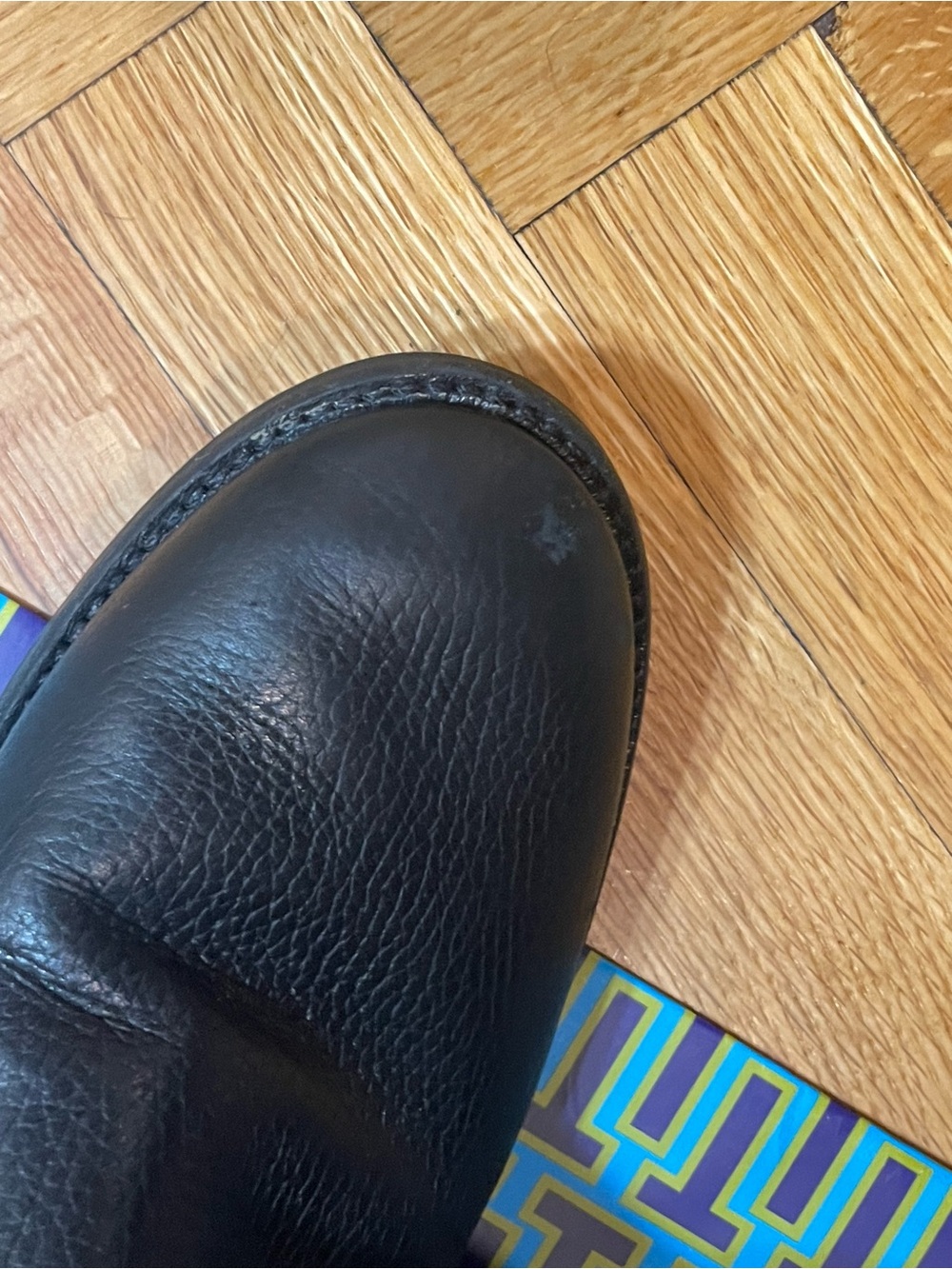 TORY BURCH~Pebbled Leather Logo Zip Black Riding Boots - Picture 10 of 13